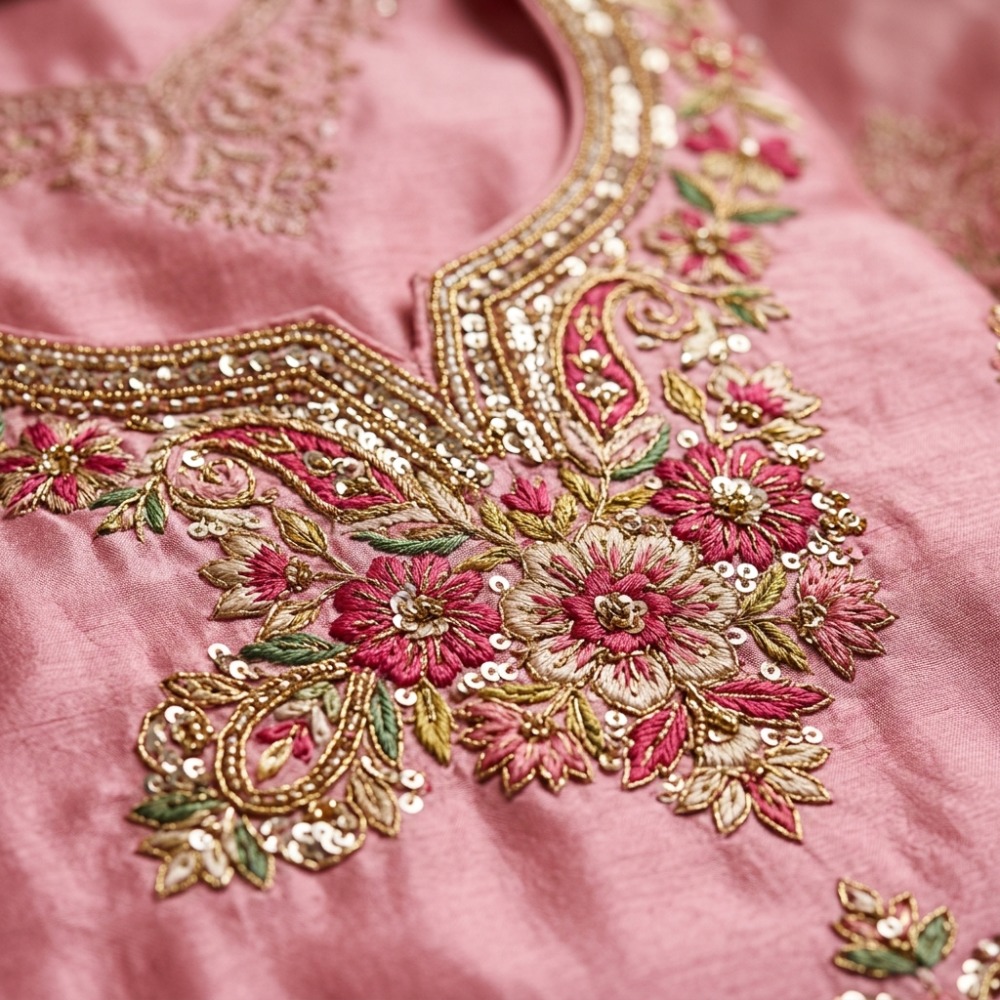 Chikankari Neckline Embroidery Detail